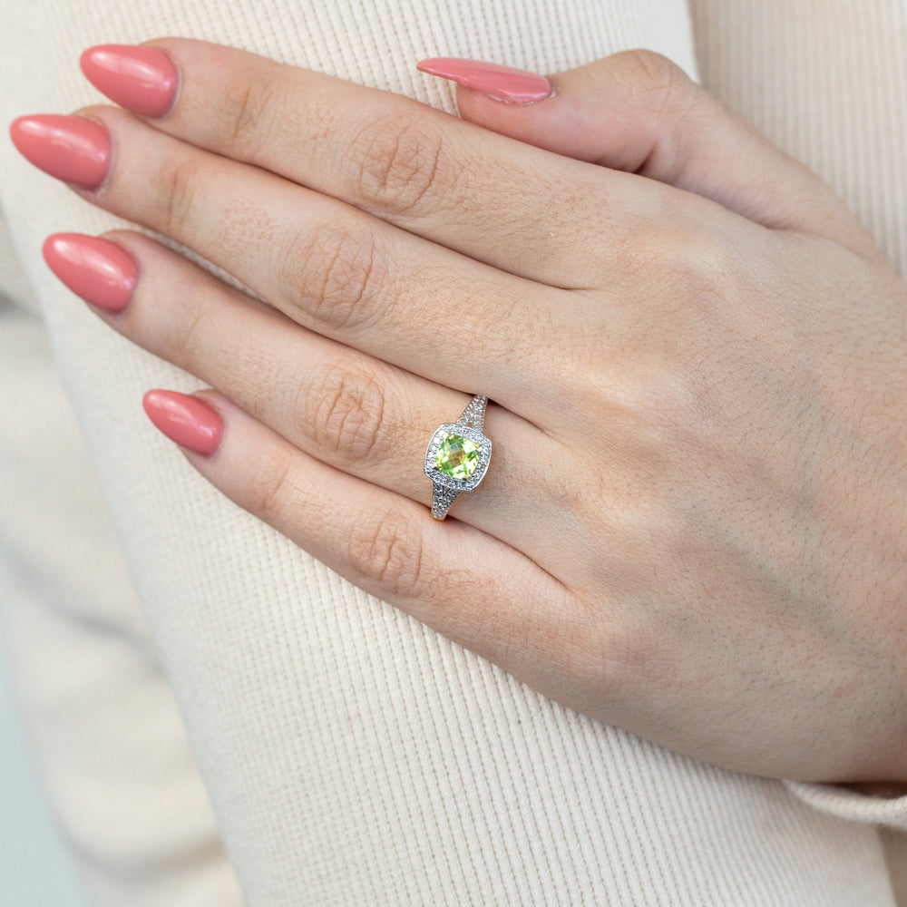 1.13ct Peridot and Diamond Ring in 9ct Yellow Gold