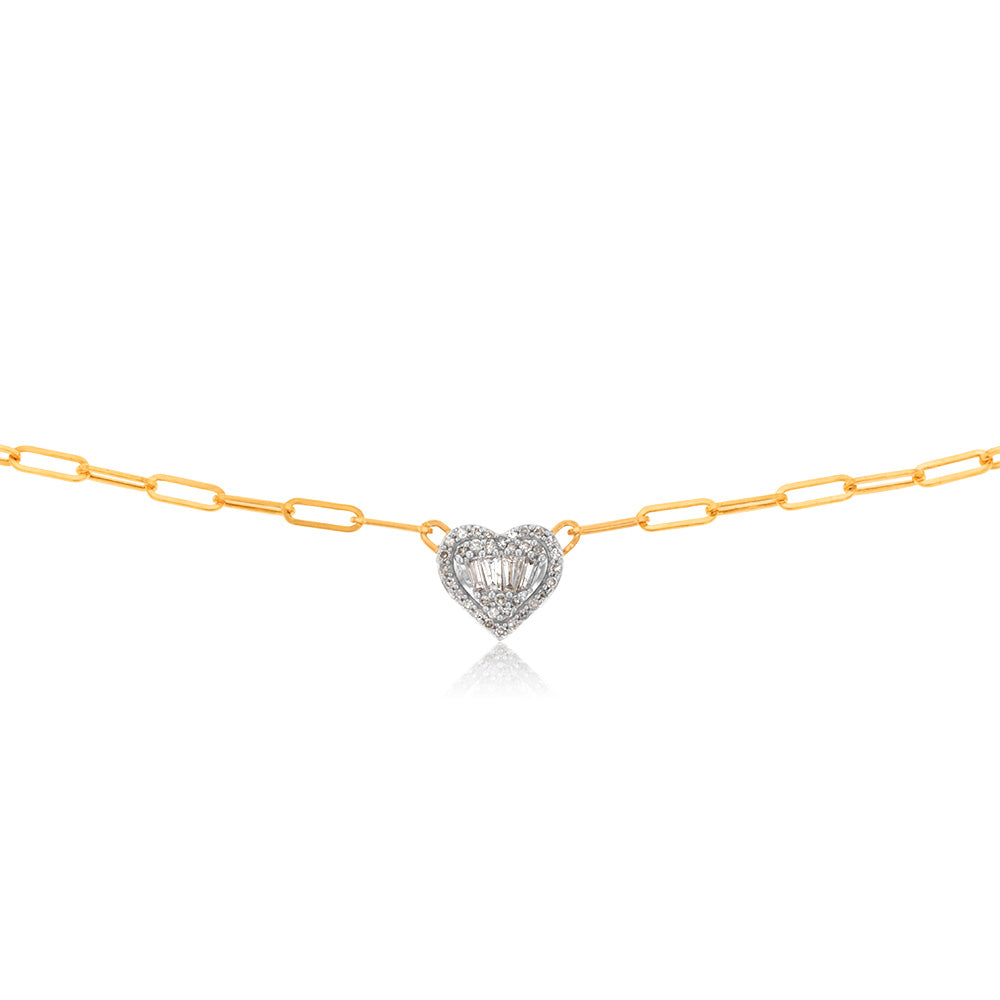 Exquisite 14 Carat Yellow and White Gold Half - Carat Diamond Heart - Shaped Pendant with a 41cm Chain, a Jewelry Delight