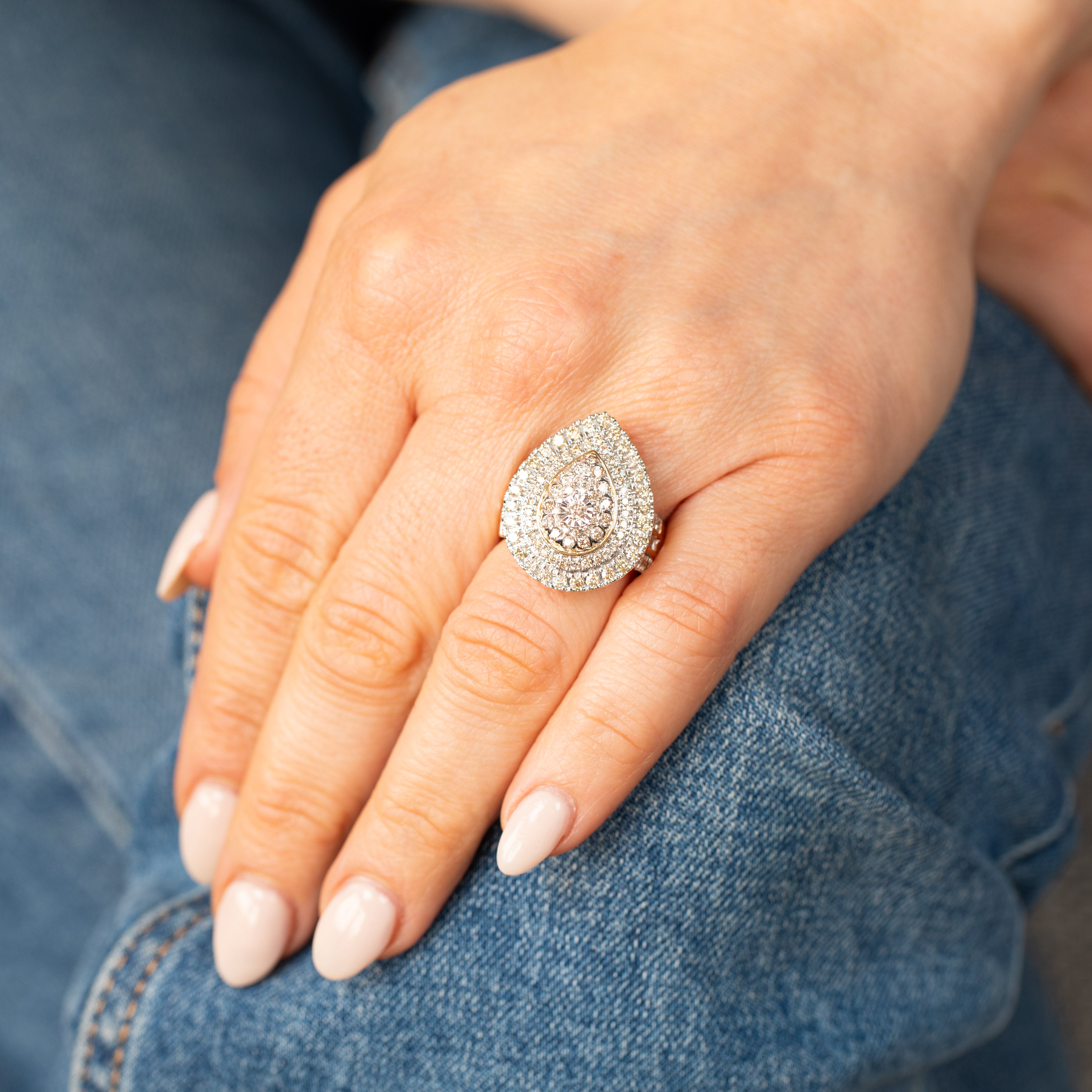 2-Carat 9ct Yellow Gold Diamond Ring Featuring Brilliant and Tapered Baguette Stones