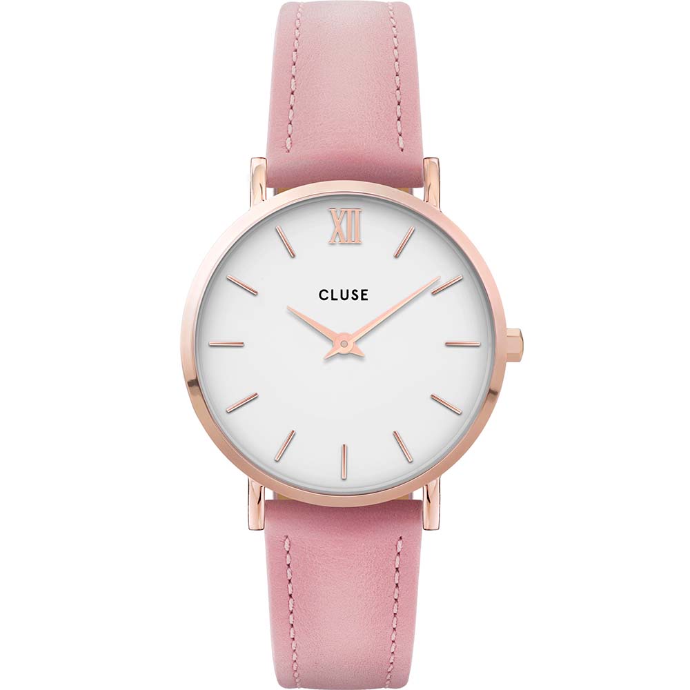 Cluse Minuit Women's Light Pink Leather Watch with Rose Gold Dial