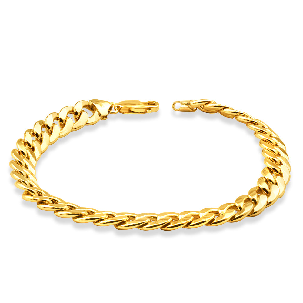 9 Carat Yellow Gold Copper-Filled Men's Curb Bracelet for a Stylish Look