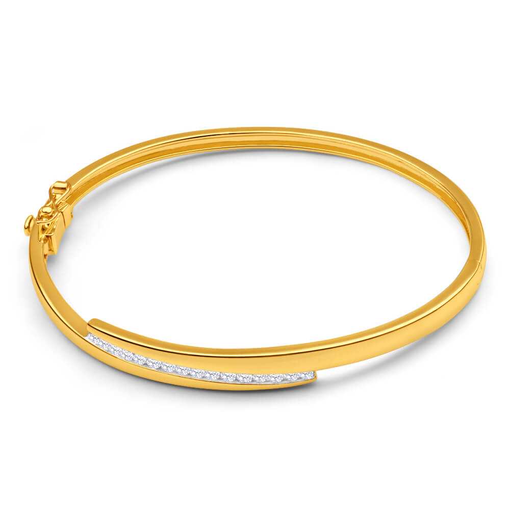 Gorgeous 9ct Yellow Gold 1/2 Carat Diamond Minimalist Bangle