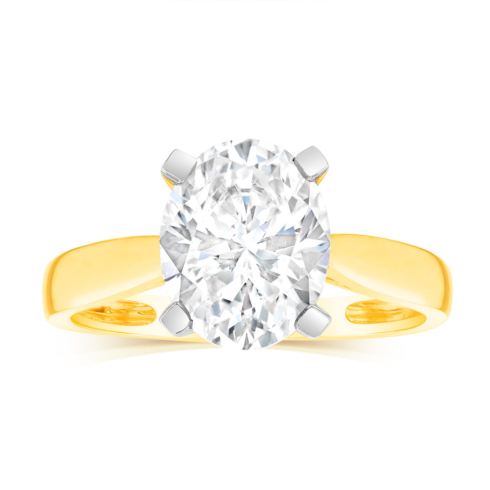 Exquisite 9ct Yellow Gold Solitaire Ring with 2.00ct Diamond - Equivalent 11X9MM Zirconia Gemstone