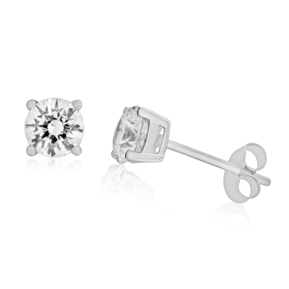 Exquisite 9 - carat White Gold Stud Earrings Embellished with Cubic Zirconia
