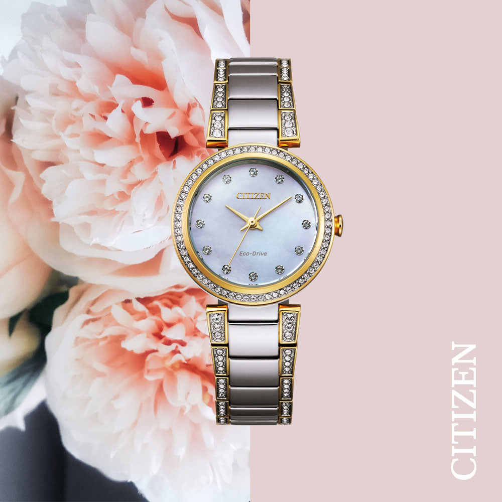 Citizen Eco - Drive Two - Tone EM0844 - 58D Elegant Women's Watch with Swarovski Crystals