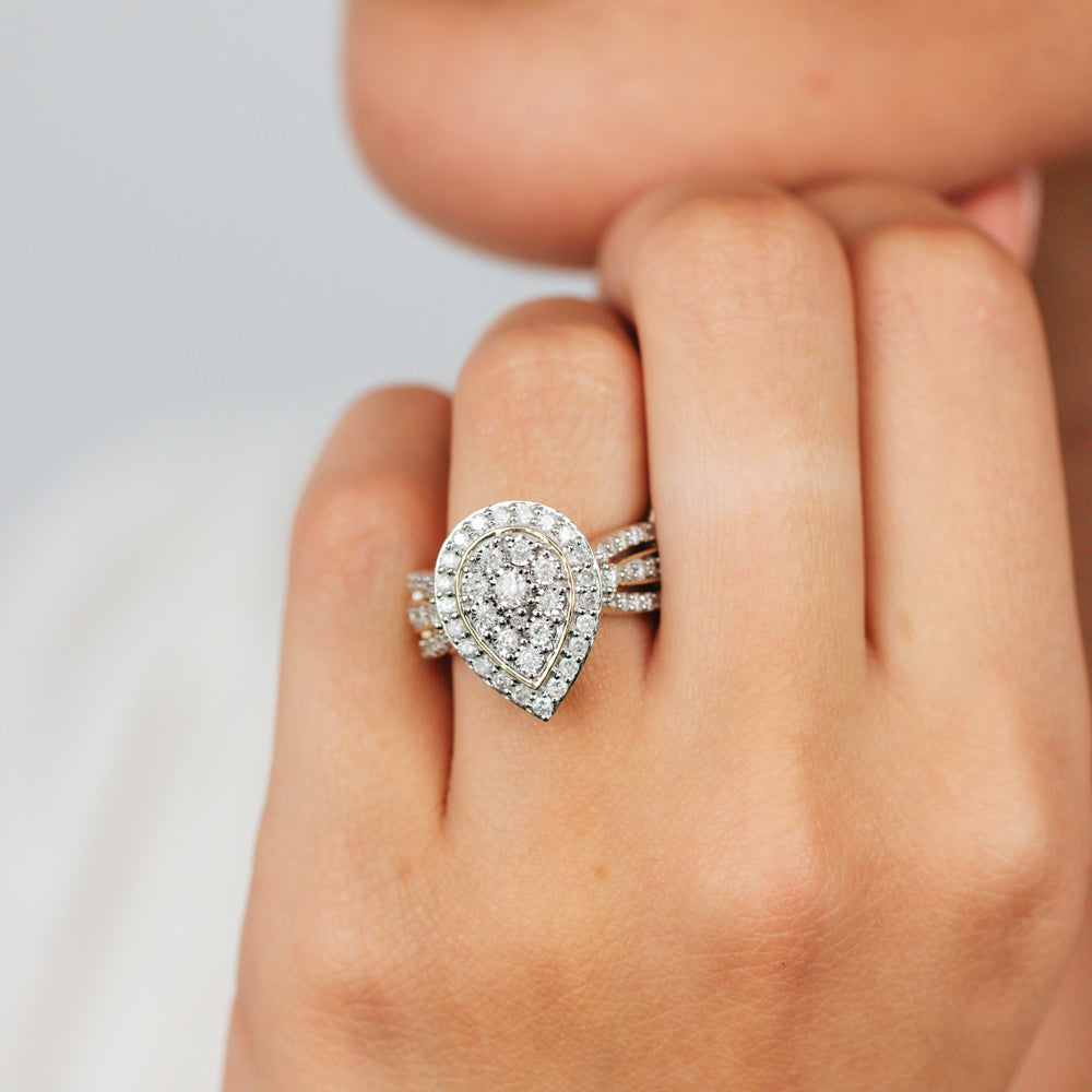 Exquisite 1 Carat Diamond Cluster Engagement Ring Featuring 69 Round Brilliant Cut Diamonds Set in 9ct Yellow Gold