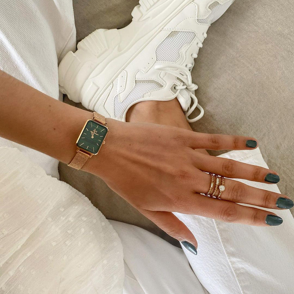 Daniel Wellington Women's Quadro Pressed Melrose Emerald Green Gold-Plated Mesh Strap Watch DW00100437
