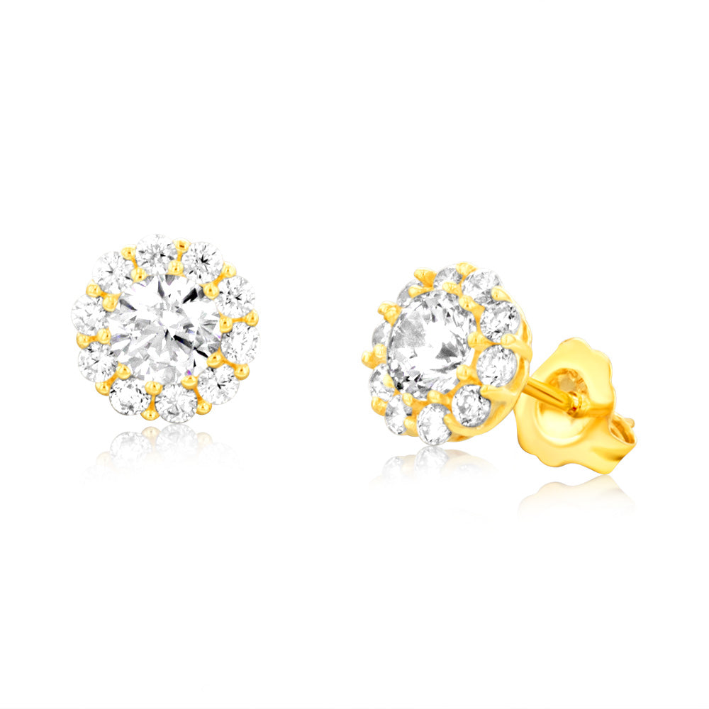 Stylish 9ct Yellow Gold Round Cubic Zirconia Stud Earrings for Fashion Lovers
