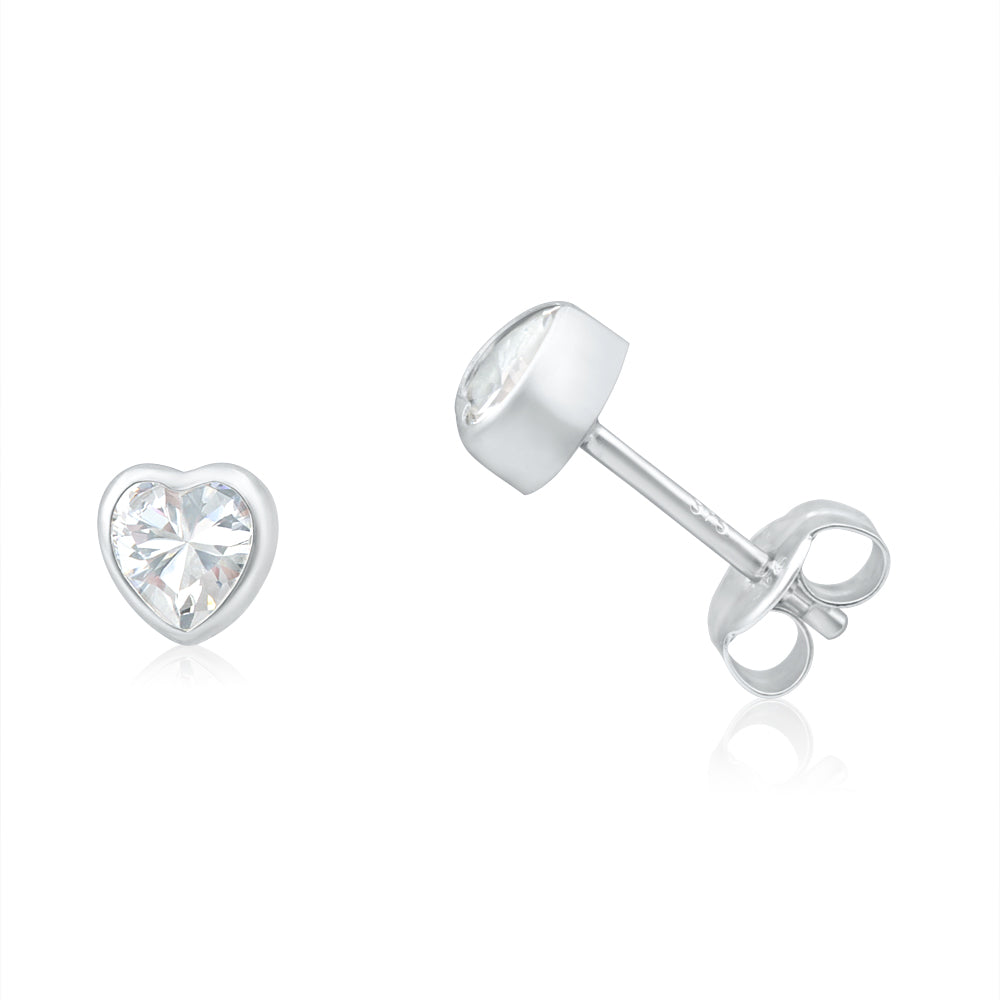 Gorgeous 9ct White Gold Heart Stud Earrings with Sparkling Cubic Zirconias