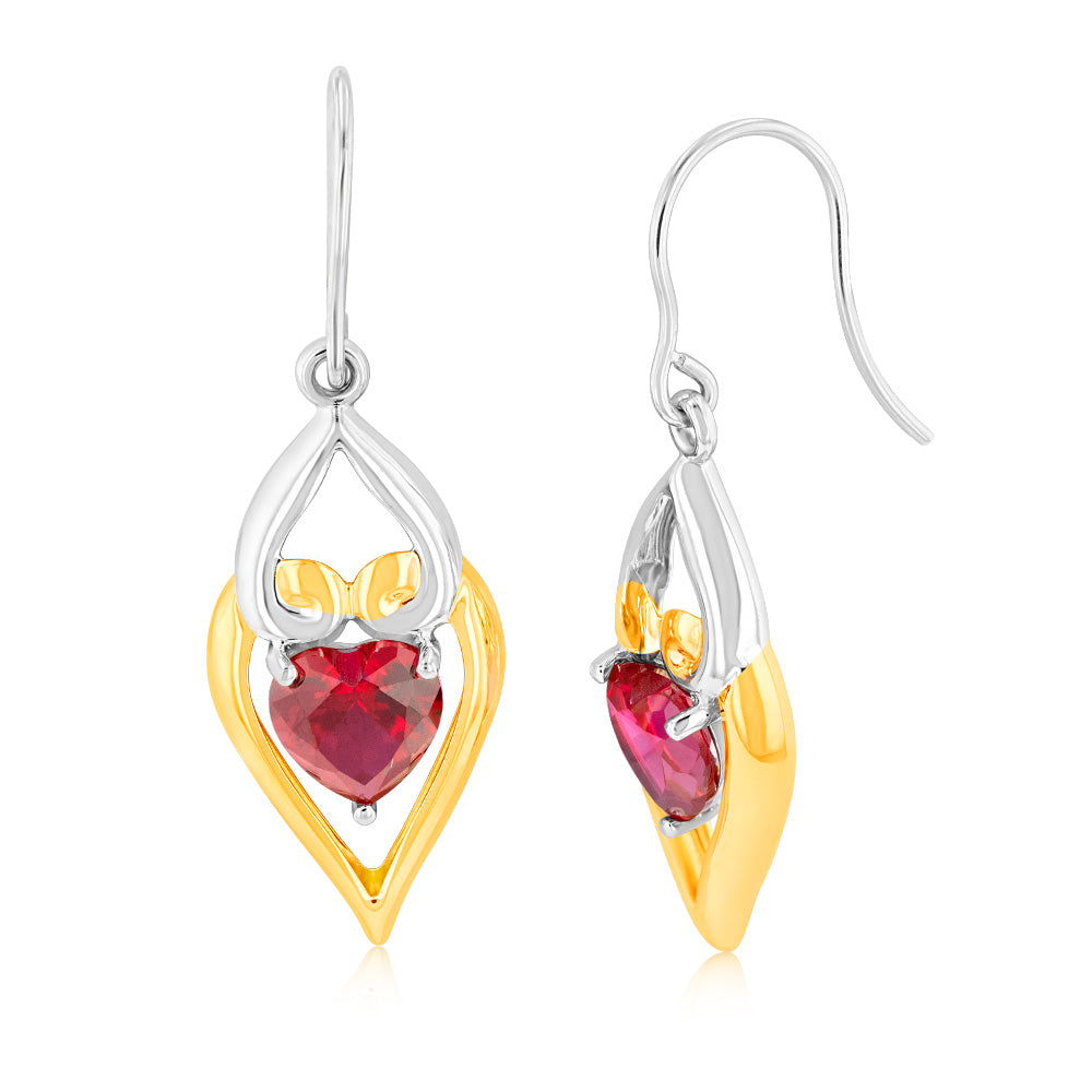 Gorgeous 6mm Created Ruby Drop Earrings in 9ct Yellow Gold