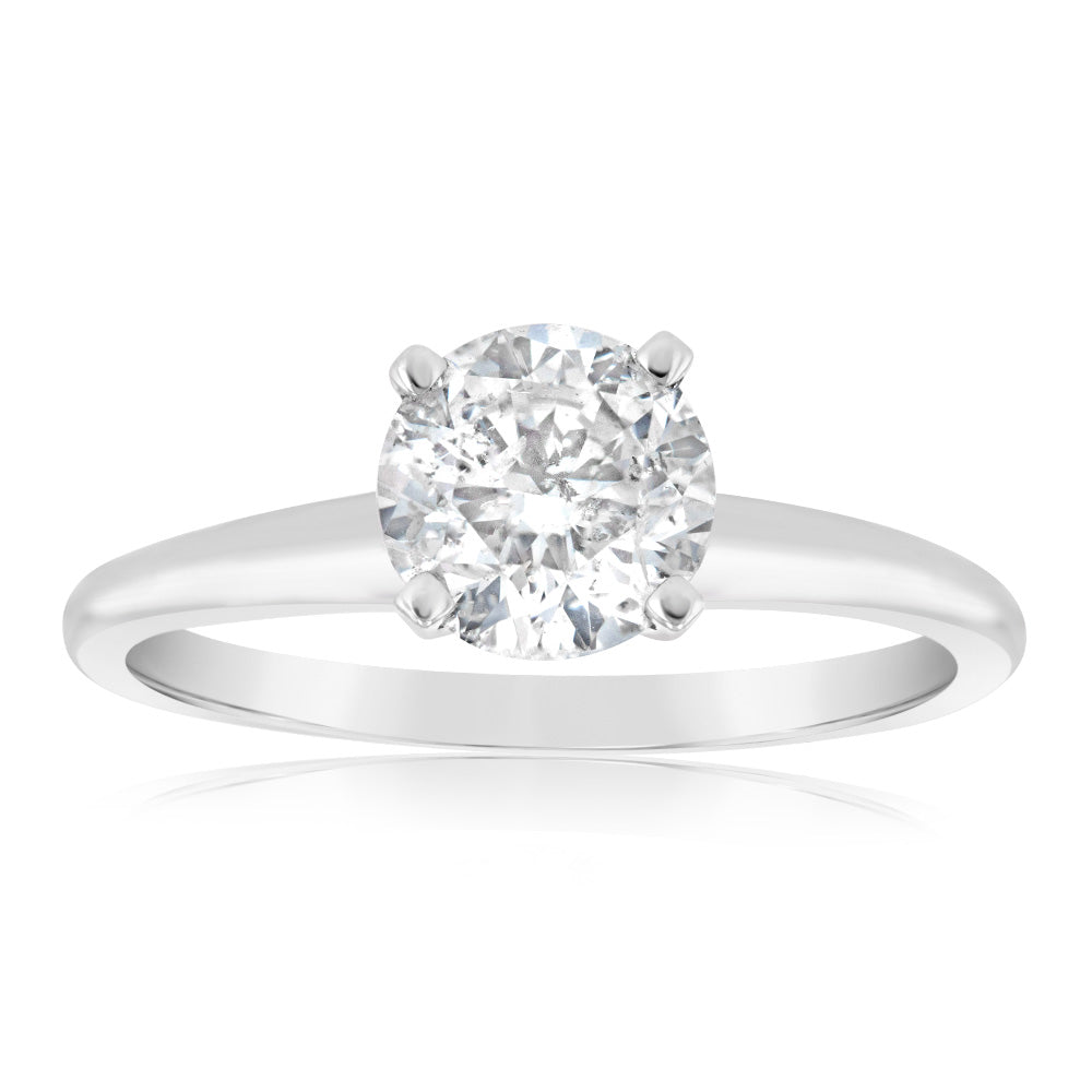 14ct White Gold Ring with 1 Carat Brilliant Cut Diamond in Stylish Knife Edge Setting