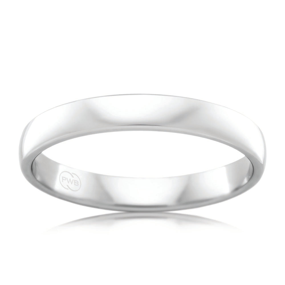 9-carat White Gold 3-millimeter Classic Barrel-style Wedding or Contemporary Ring, Size K