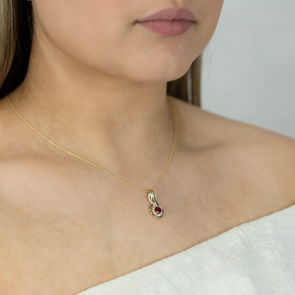 9ct Yellow Gold 5mm Natural Ruby and 0.22ct Diamond Infinity Pendant with 45cm Chain