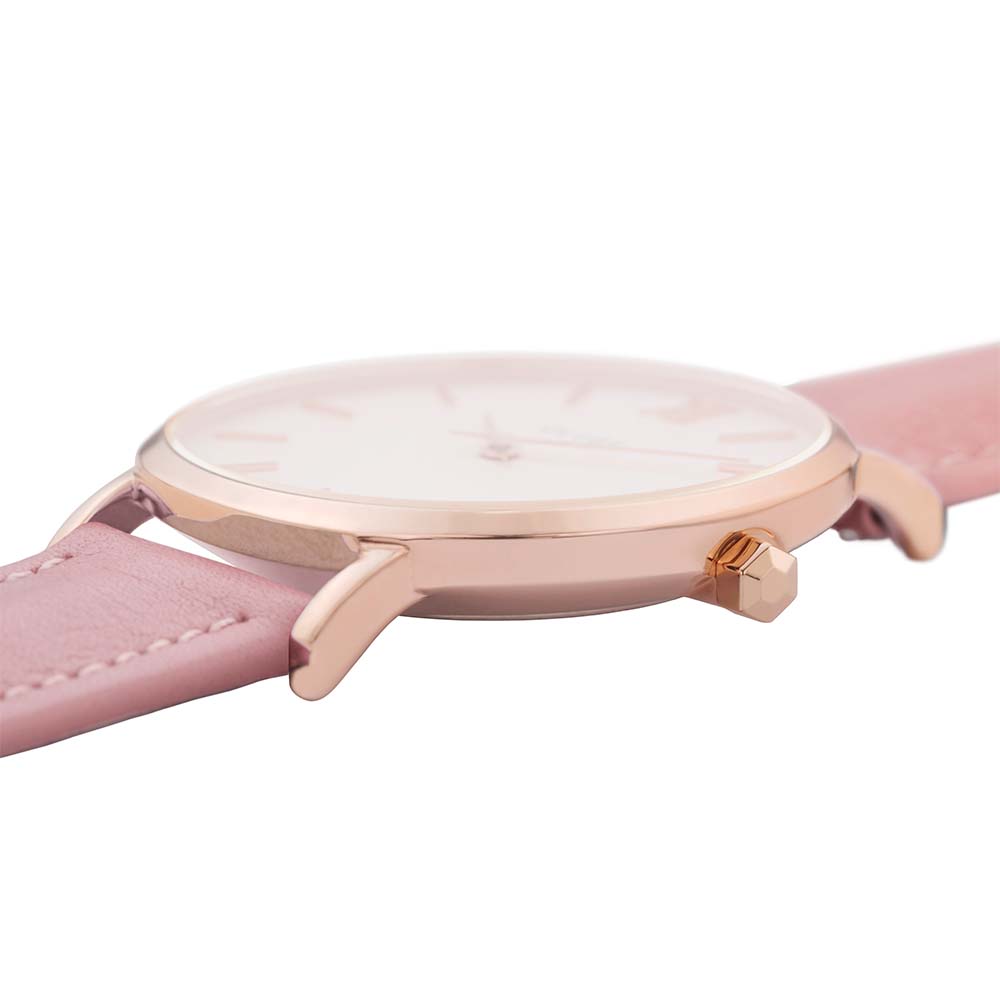 Cluse Minuit Women's Light Pink Leather Watch with Rose Gold Dial