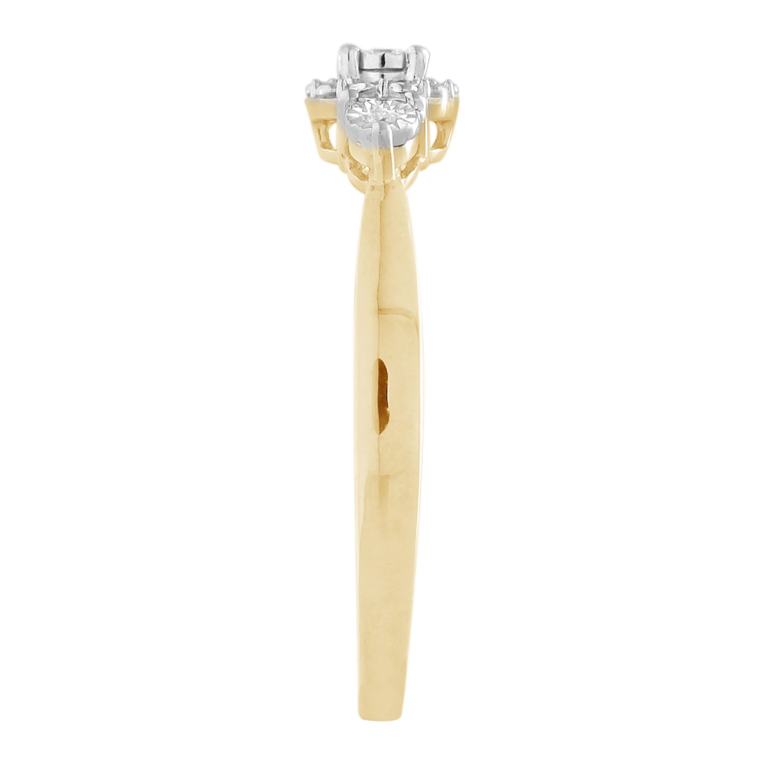 9 Carat Yellow Gold Diamond Trilogy Engagement Ring Featuring 3 Sparkling Brilliant Diamonds in a Disc Setting