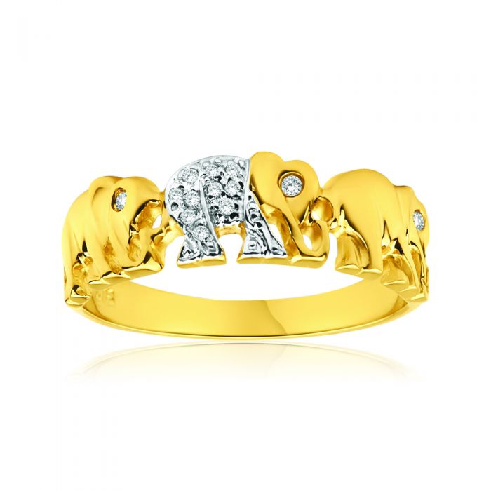 9ct Yellow Gold Elephant Diamond Ring - A Symbol of Good Fortune