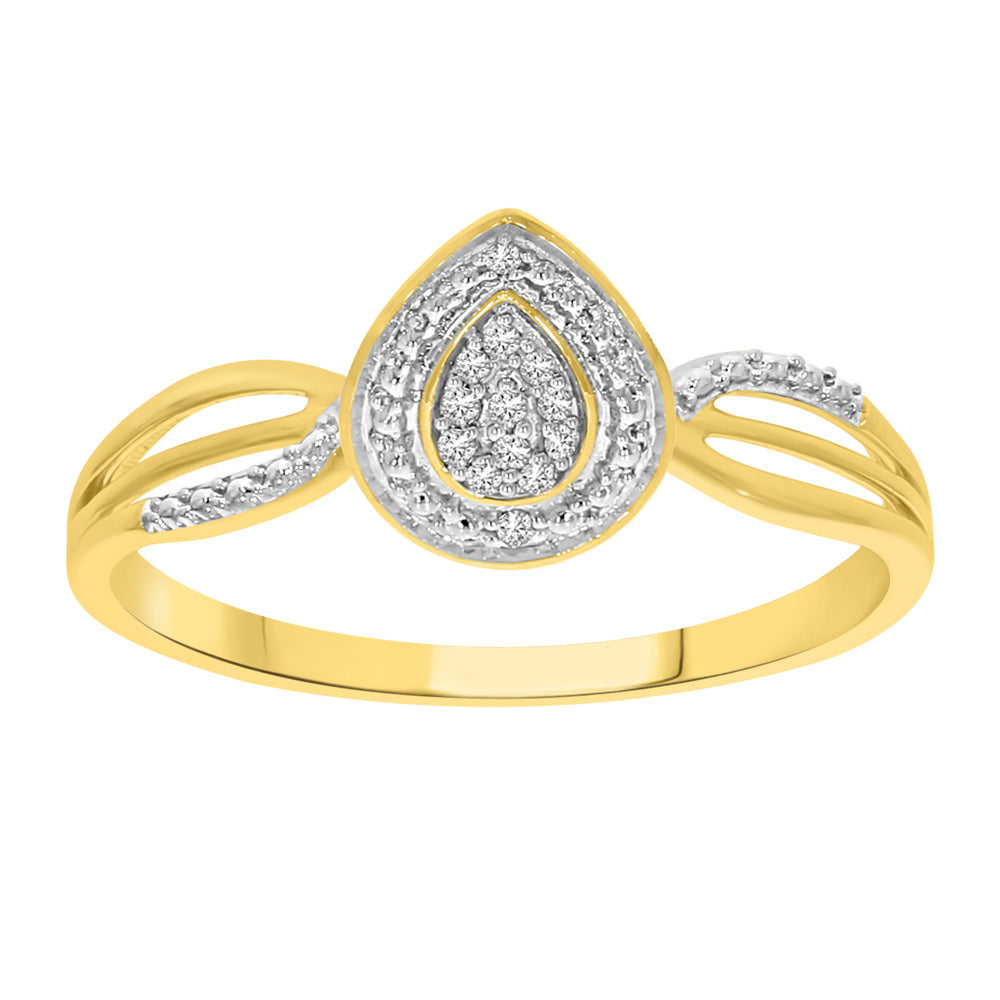 Exquisite 9ct Yellow Gold Ring with 13 Diamonds in Pear Shape