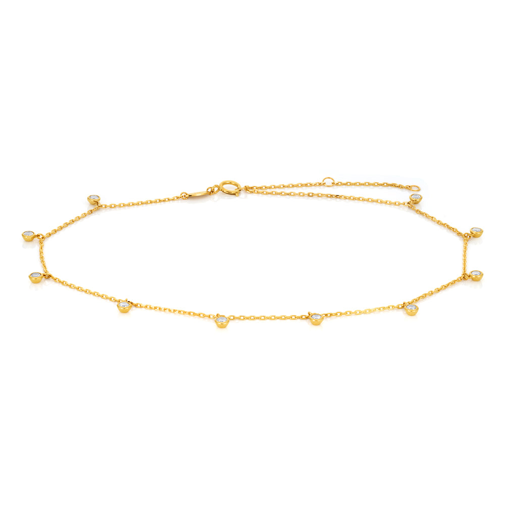 9ct Yellow Gold Fashionable Anklet Embellished with Cubic Zirconia Stones