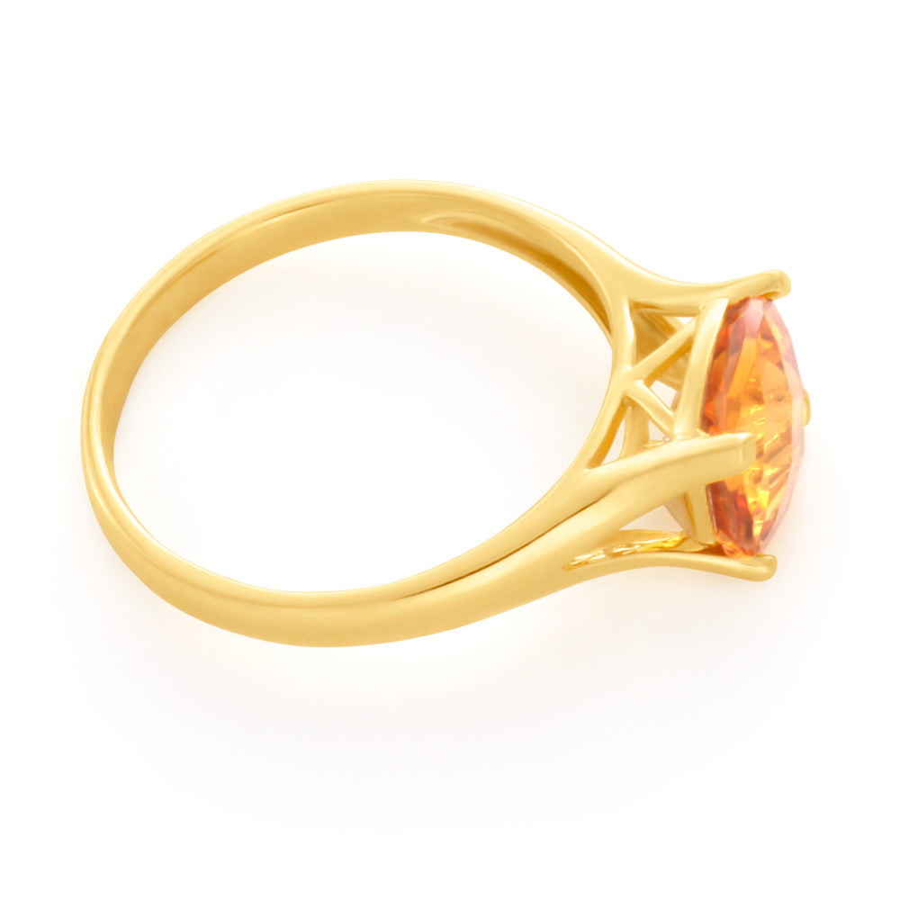 2ct Cushion Cut Citrine Ring in 9ct Yellow Gold