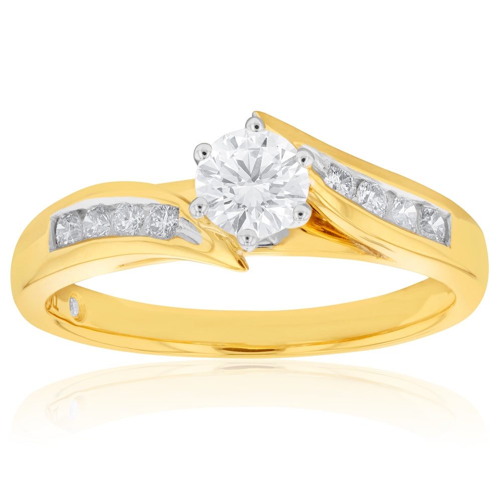 Exquisite 1/2 Carat Flawless Cut Diamond Classic Design Engagement Ring Crafted in 18ct Yellow Gold