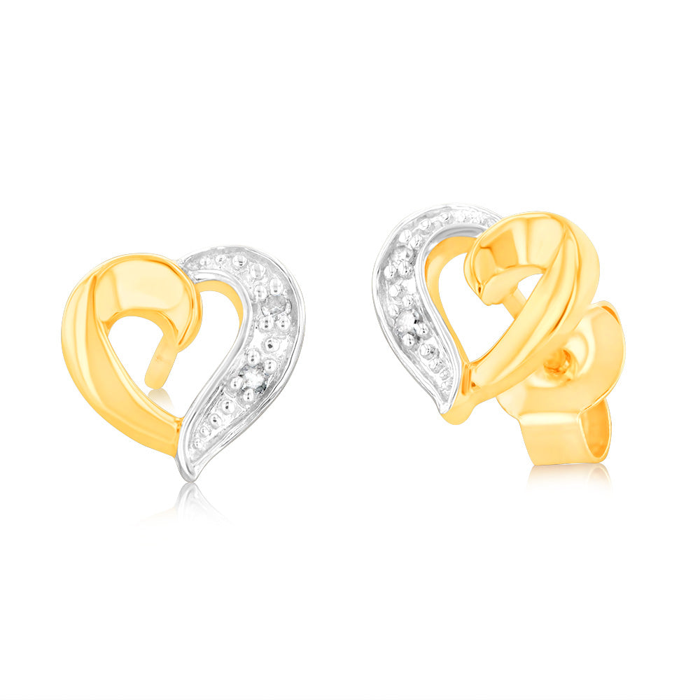 9ct Yellow Gold Heart - Shaped Diamond Stud Earrings for Elegant Wear