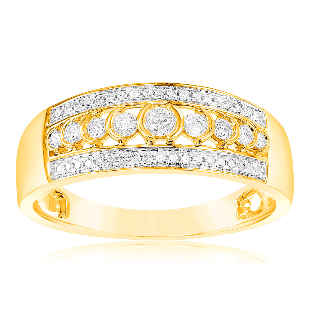 Exquisite 1/5 Carat Diamond Dress Ring Crafted in 9ct Yellow Gold for Women