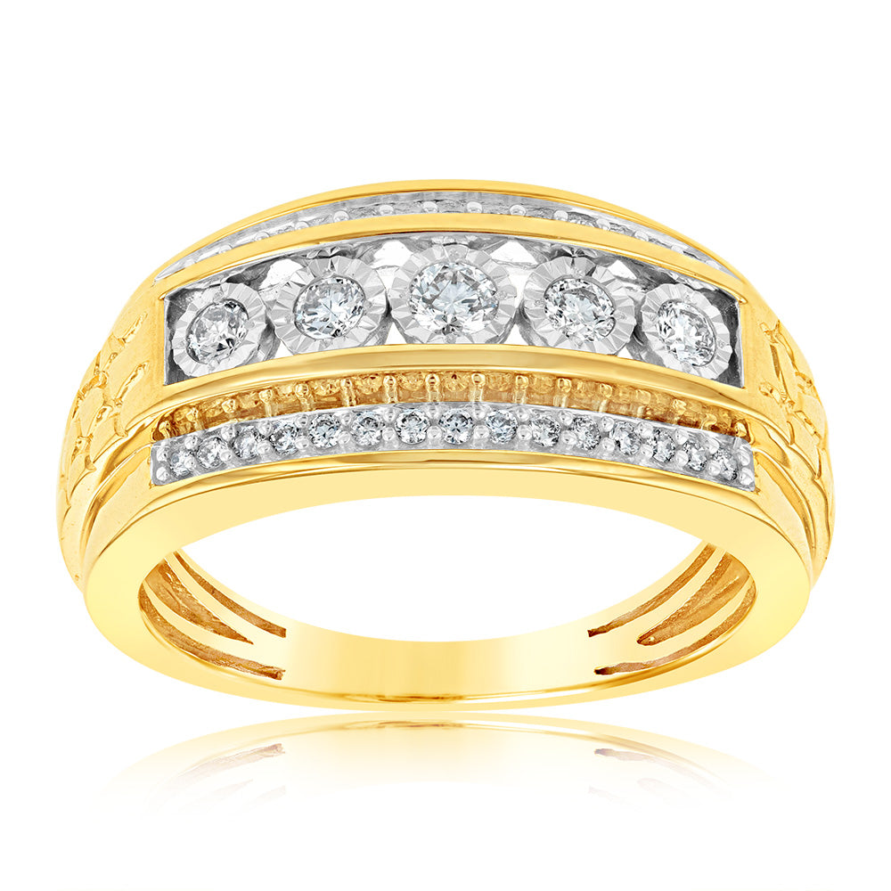 Stunning 9ct Yellow Gold 1/2 Carat Diamond Ring for Men