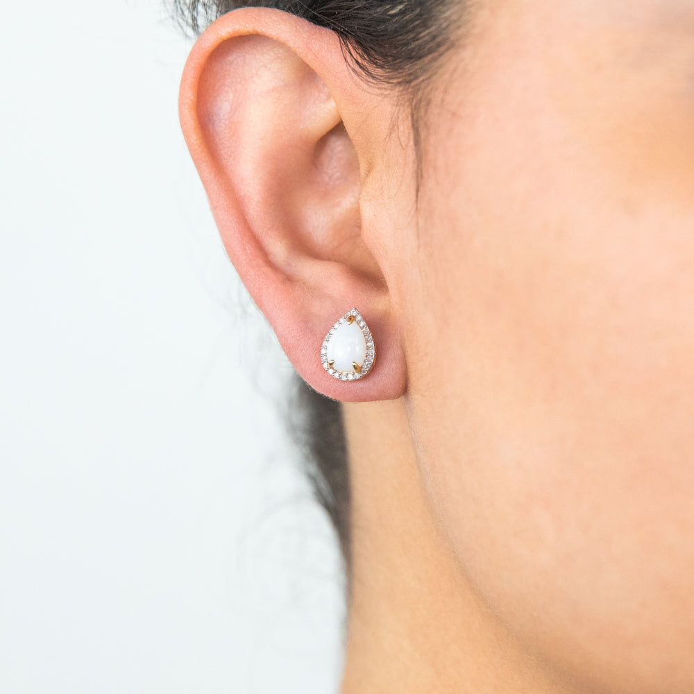 9ct Yellow Gold Pear - shaped Stud Earrings with Opal and Diamonds