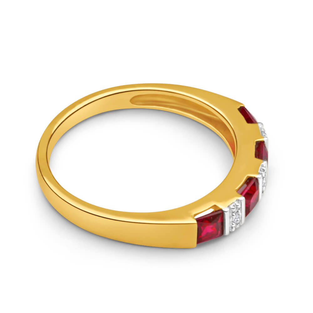 Stunning 9ct Yellow Gold Eternity Ring with Created Rubies and Real Diamonds