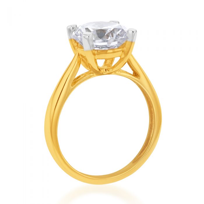 Exquisite 9ct Yellow Gold 3.00ct Diamond Equivalent 9.5mm Zirconia Solitaire Engagement Ring