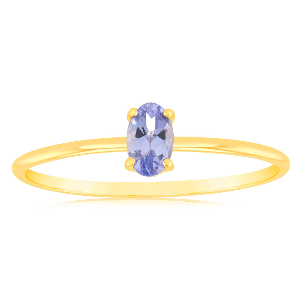 Stunning 9ct Yellow Gold Jewelry Featuring a Single 5x3mm Oval Tanzanite Gemstone