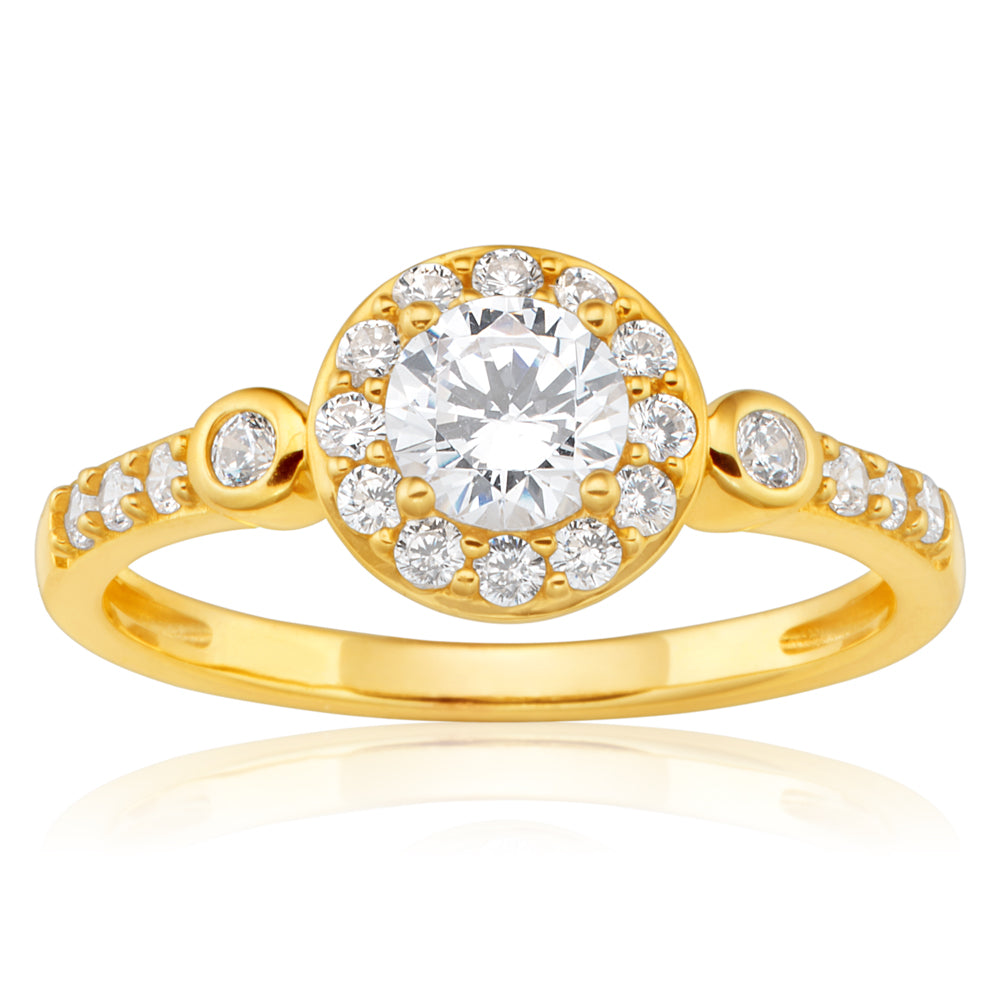 Stunning 9ct Yellow Gold Ring with Round Zirconia Stones