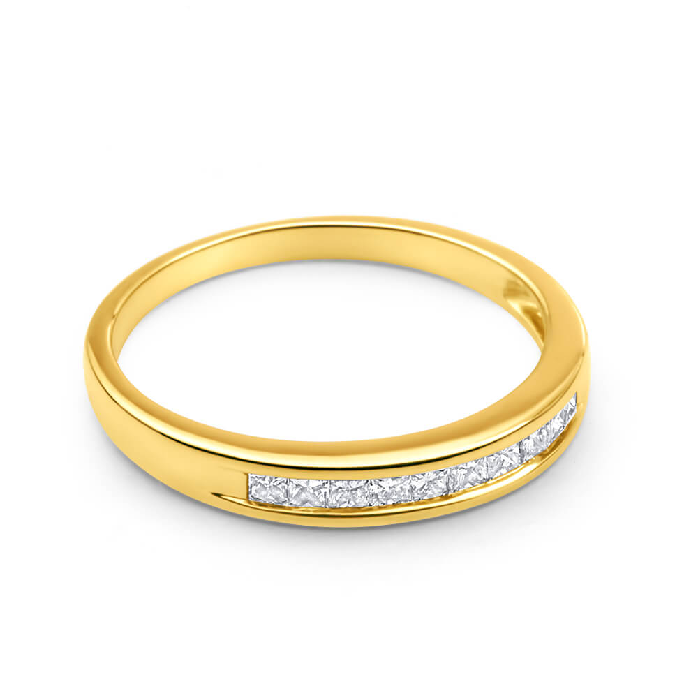 Gorgeous 9 Carat Yellow Gold 1/4 Carat Princess Cut Diamond Eternity Ring for Women