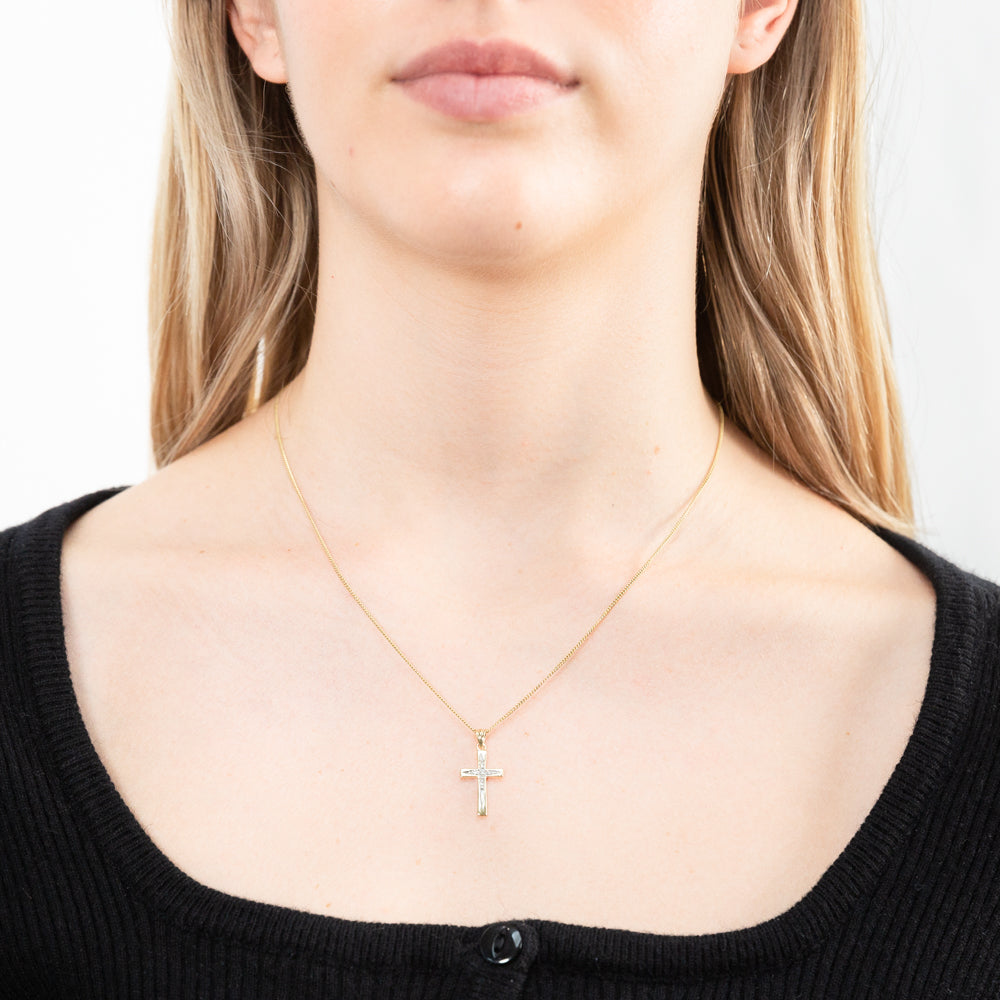 9-carat Yellow Gold Diamond-Embedded Cross Pendant for Religious Jewelry Lovers