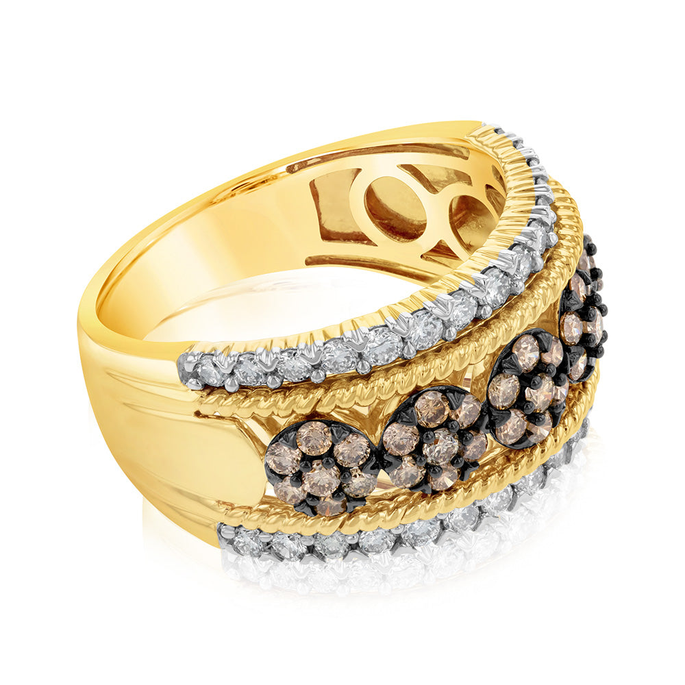 Exquisite 9ct Yellow Gold Dress Ring Set with 1 Carat of Glistening Australian Diamonds, Featuring 65 Sparkling Stones