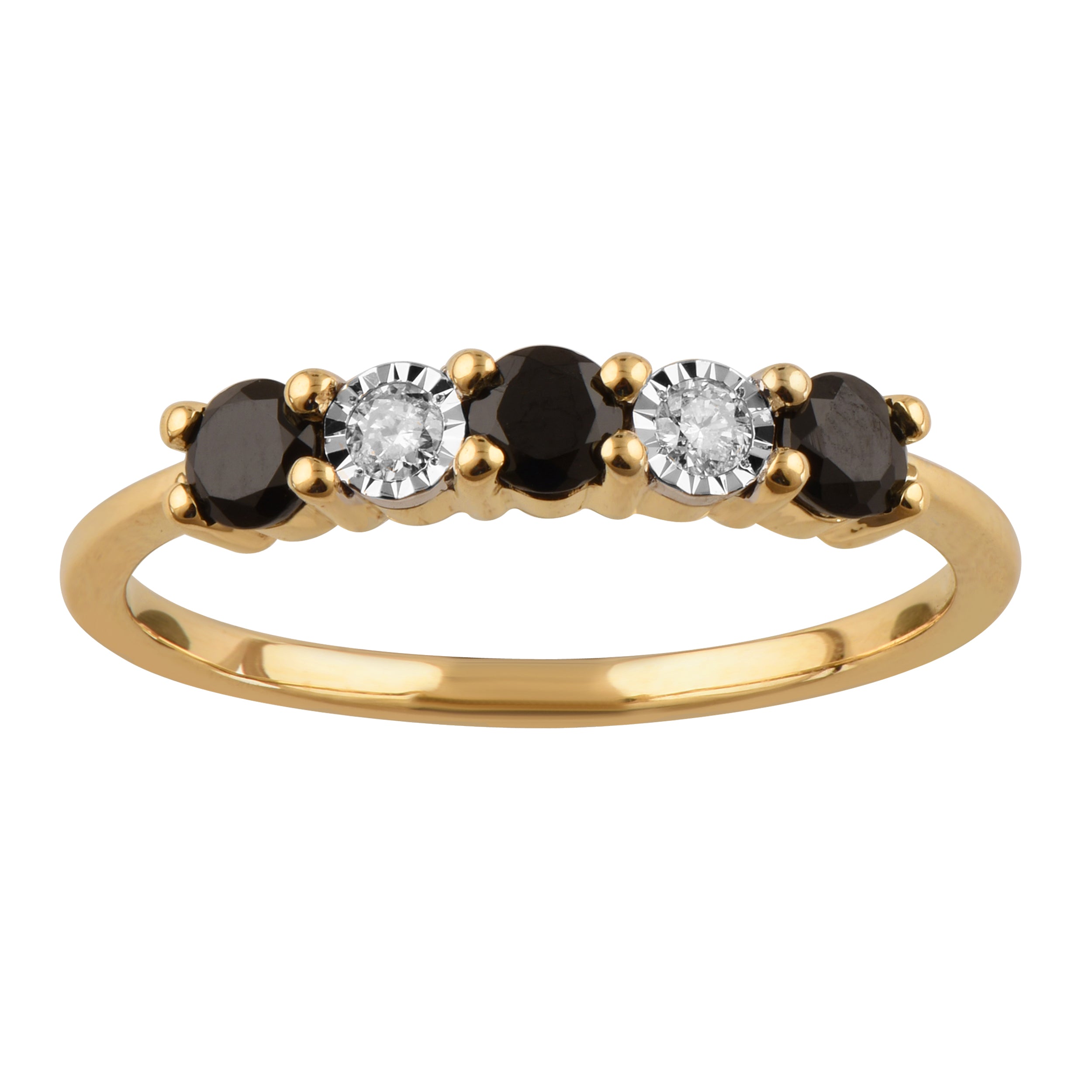 Stunning 9ct Yellow Gold Ring with Natural Sapphires and Diamonds