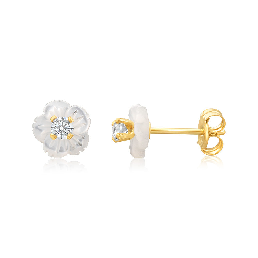 6mm 9ct Yellow Gold Earrings with Stunning Mother Of Pearl Studs