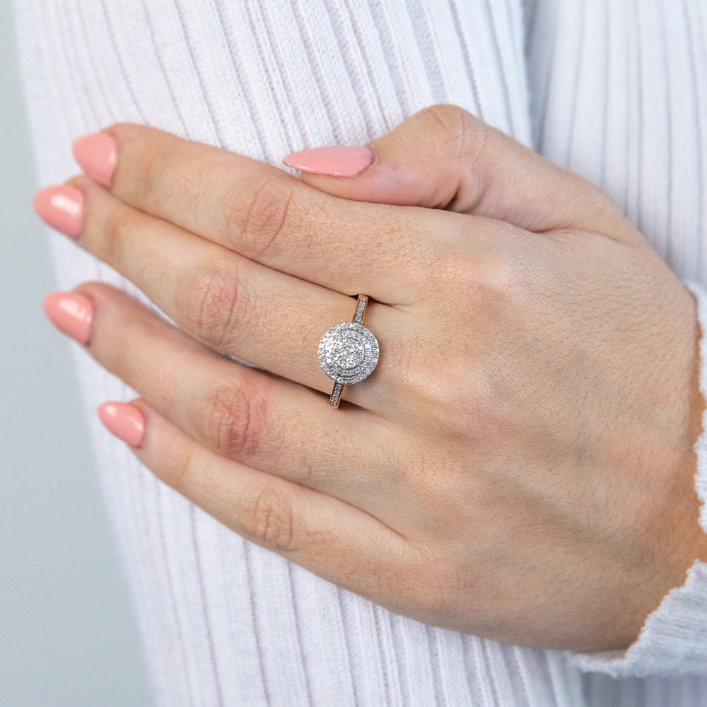 Half-Carat Halo Diamond Engagement Ring Crafted from 9-Carat Yellow Gold