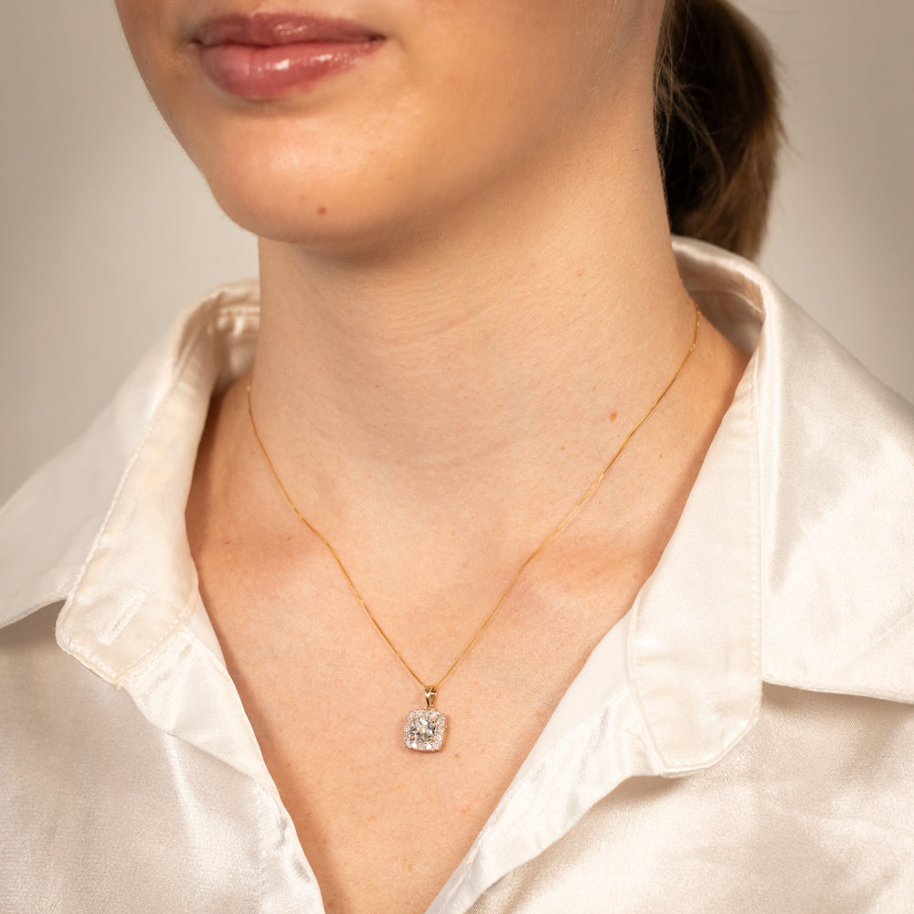 10ct Yellow Gold Square Pendant with 1/3 Carat and 17 Sparkling Diamonds