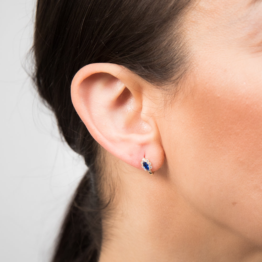 Stunning 9ct Yellow Gold Hoop Earrings Adorned with Blue Spinel and White Cubic Zirconia Gemstones