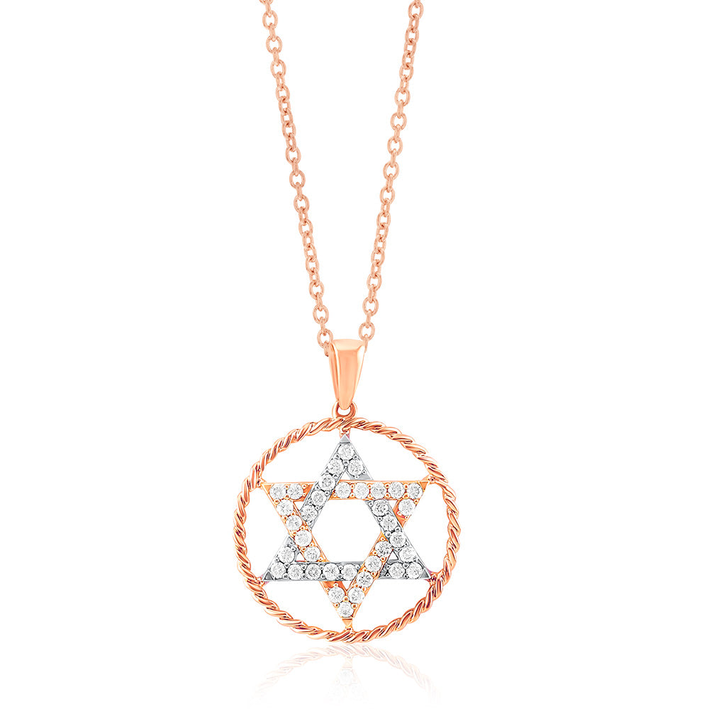 Exquisite 14ct Rose Gold Diamond Star of David Pendant Adorned with 72 Sparkling Diamonds