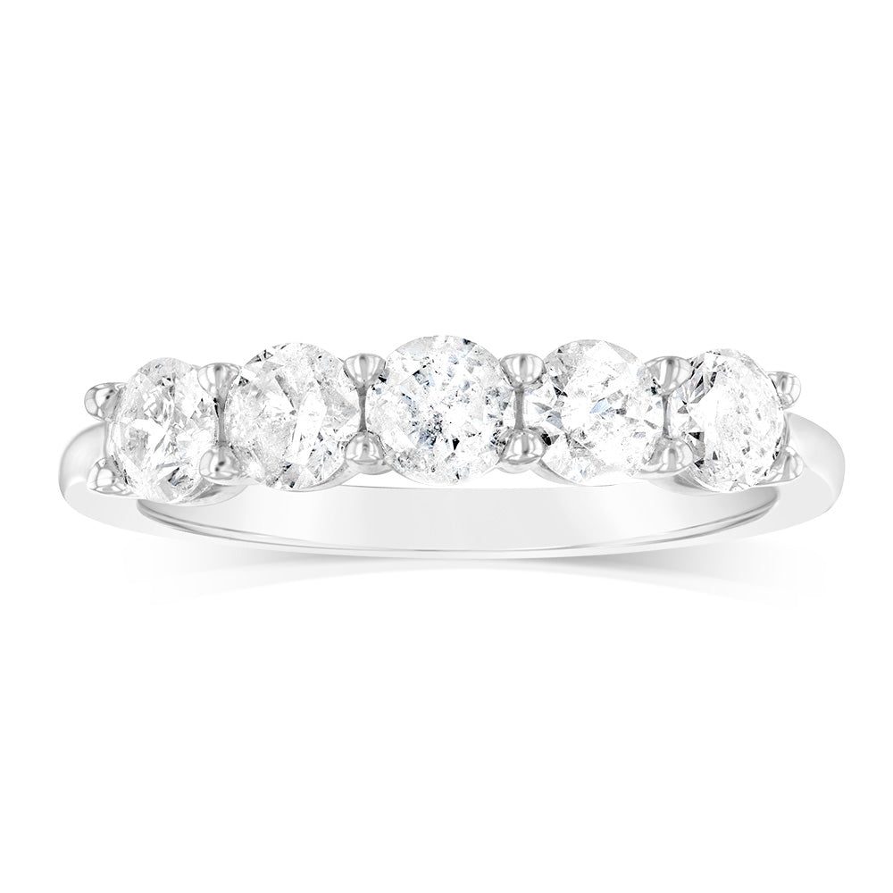 Exquisite 14ct White Gold Eternity Ring with 0.95 Carat of 5 Round Brilliant Diamonds