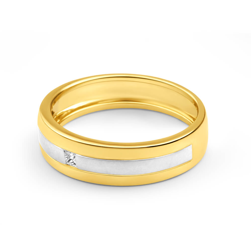 Exquisite 9ct Yellow and White Gold Grooved Men's Diamond Engagement and Wedding Ring