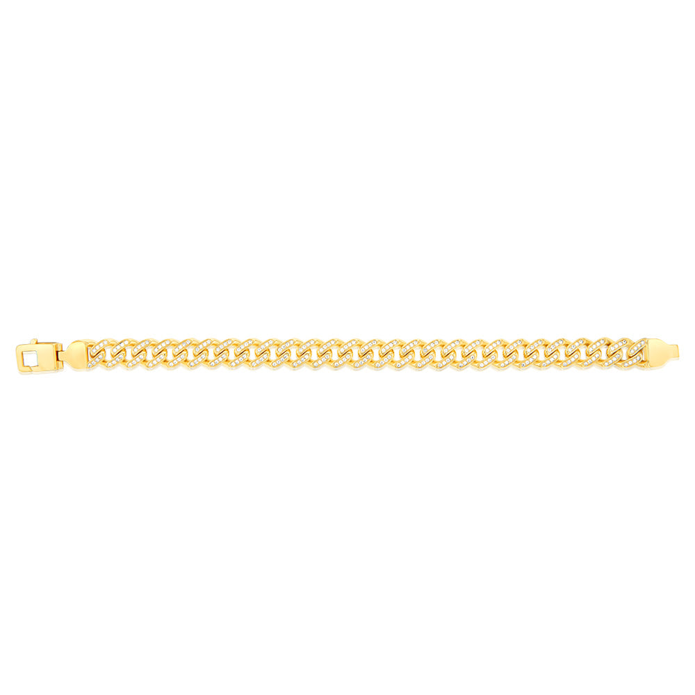 19cm 9ct Yellow Gold Curb Bracelet with Fancy Zirconia