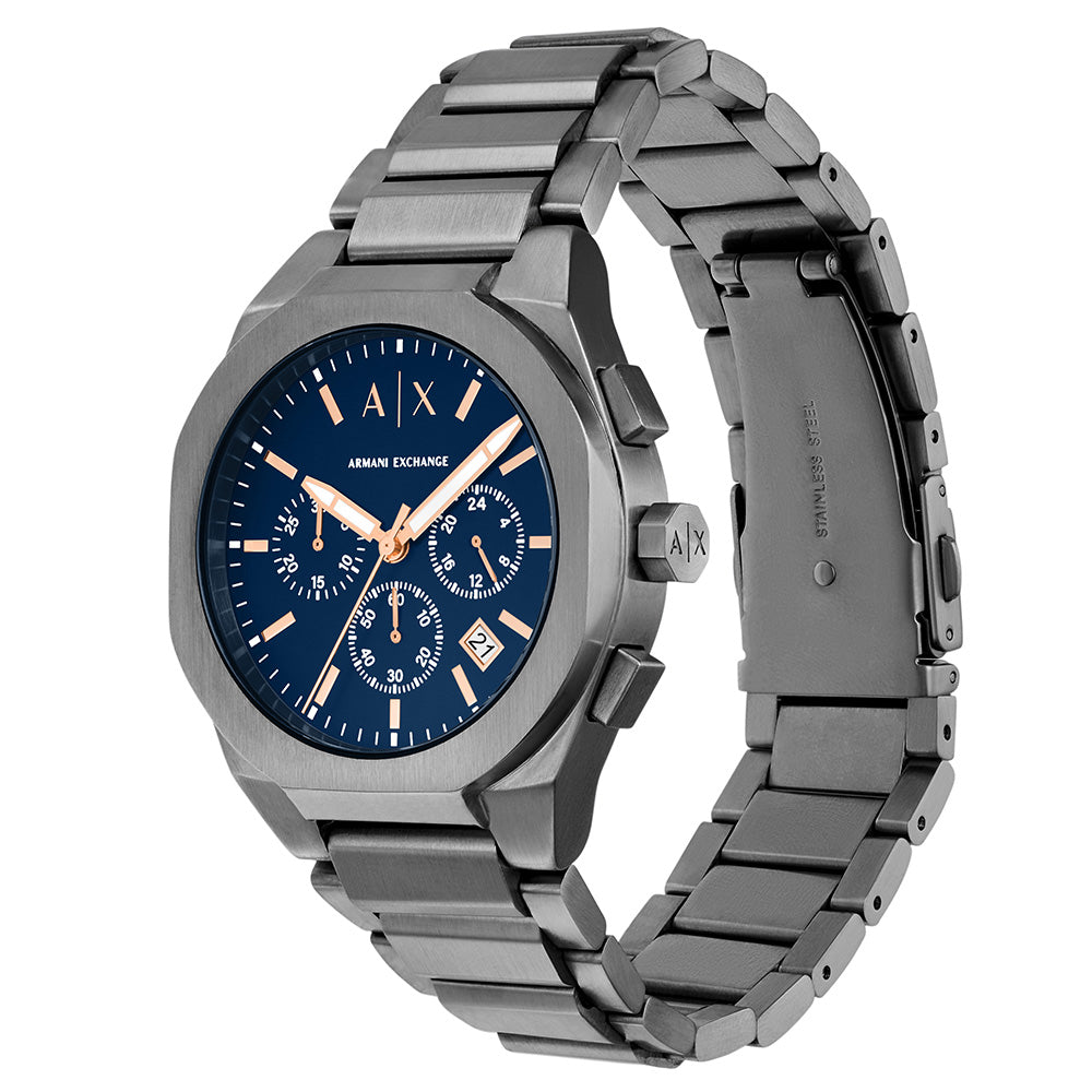 Armani Exchange Rafael AX4182 Men's Chronograph Watch with Gunmetal Grey Stainless Steel Case and Navy Blue Dial