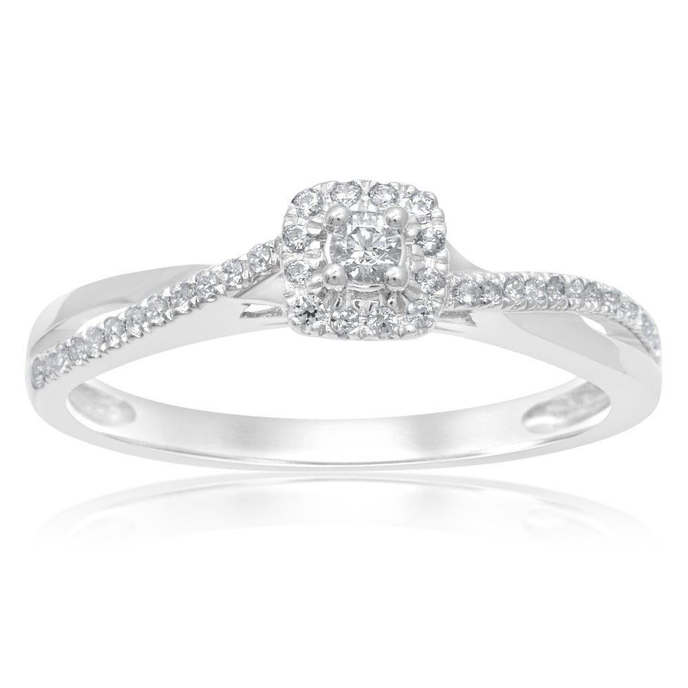 Exquisite 9ct White Gold Solitaire Ring Featuring 1/5 Carat of Sparkling Diamonds