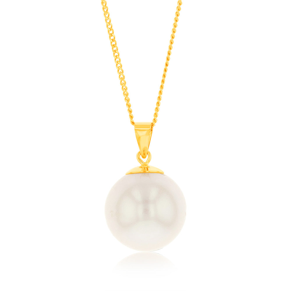 45cm Chain with 9ct Yellow Gold Pendant Featuring 10 - 14mm White South Sea Pearl