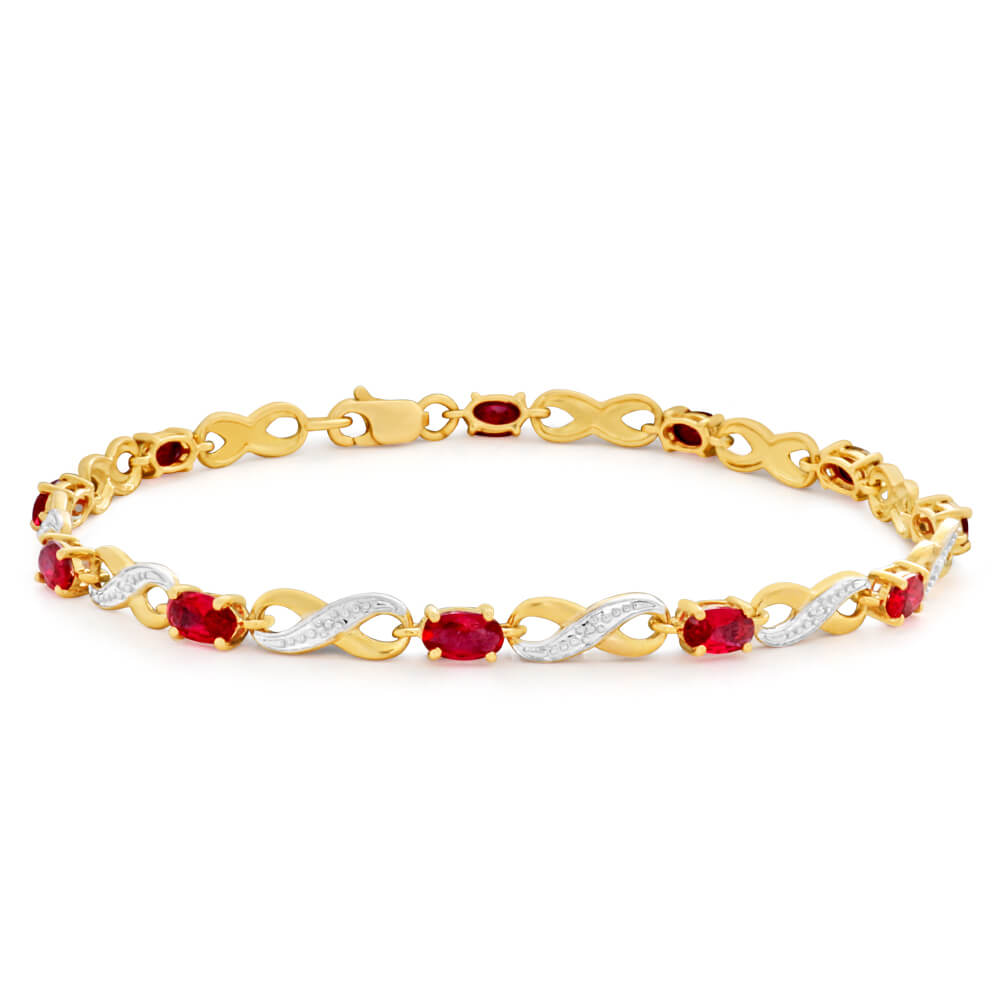 18cm 9 Carat Yellow Gold Crafted Ruby and Diamond Infinity Bracelet - A Timeless Jewelry Piece