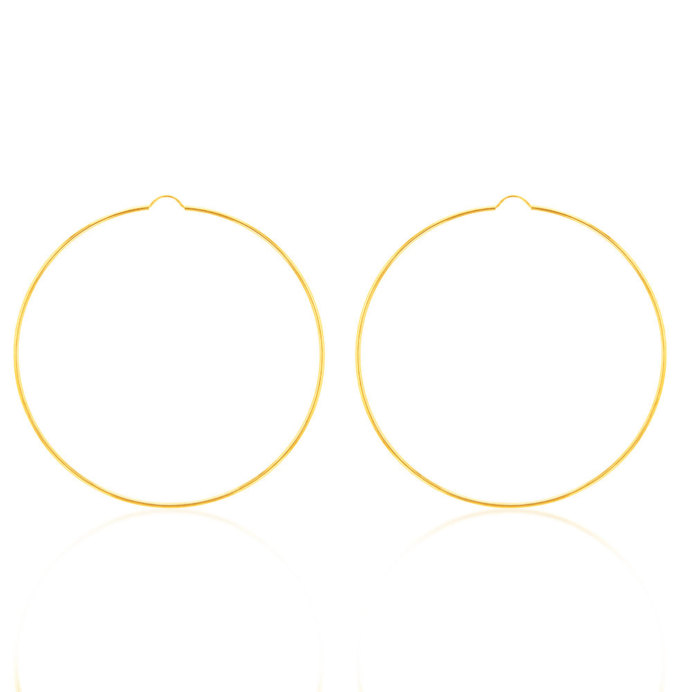 70mm 9ct Yellow Gold Polished Plain Hoop Earrings for a Trendy Look