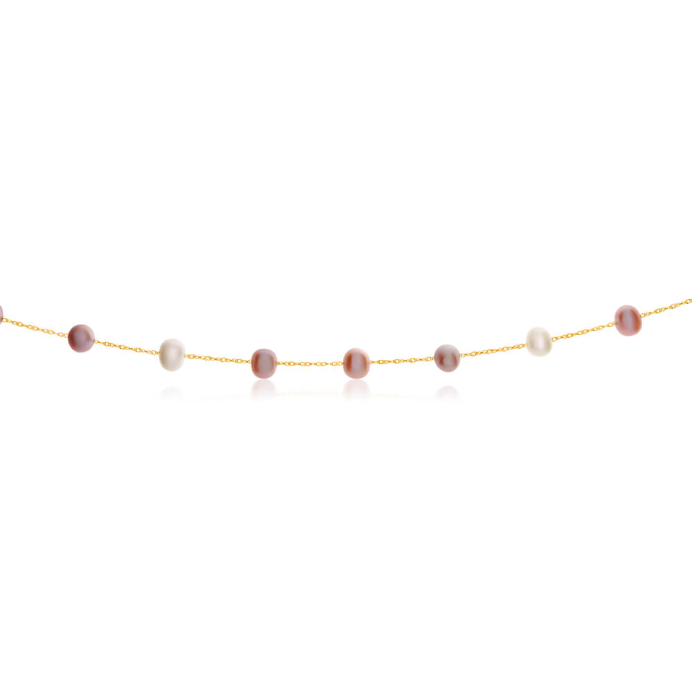 14ct Yellow Gold 45cm Necklace with Mixed - Color Freshwater Pearls
